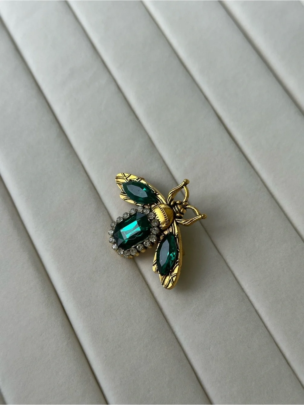 Baroque Style Emerald Gold and Green Bee Brooch Pin